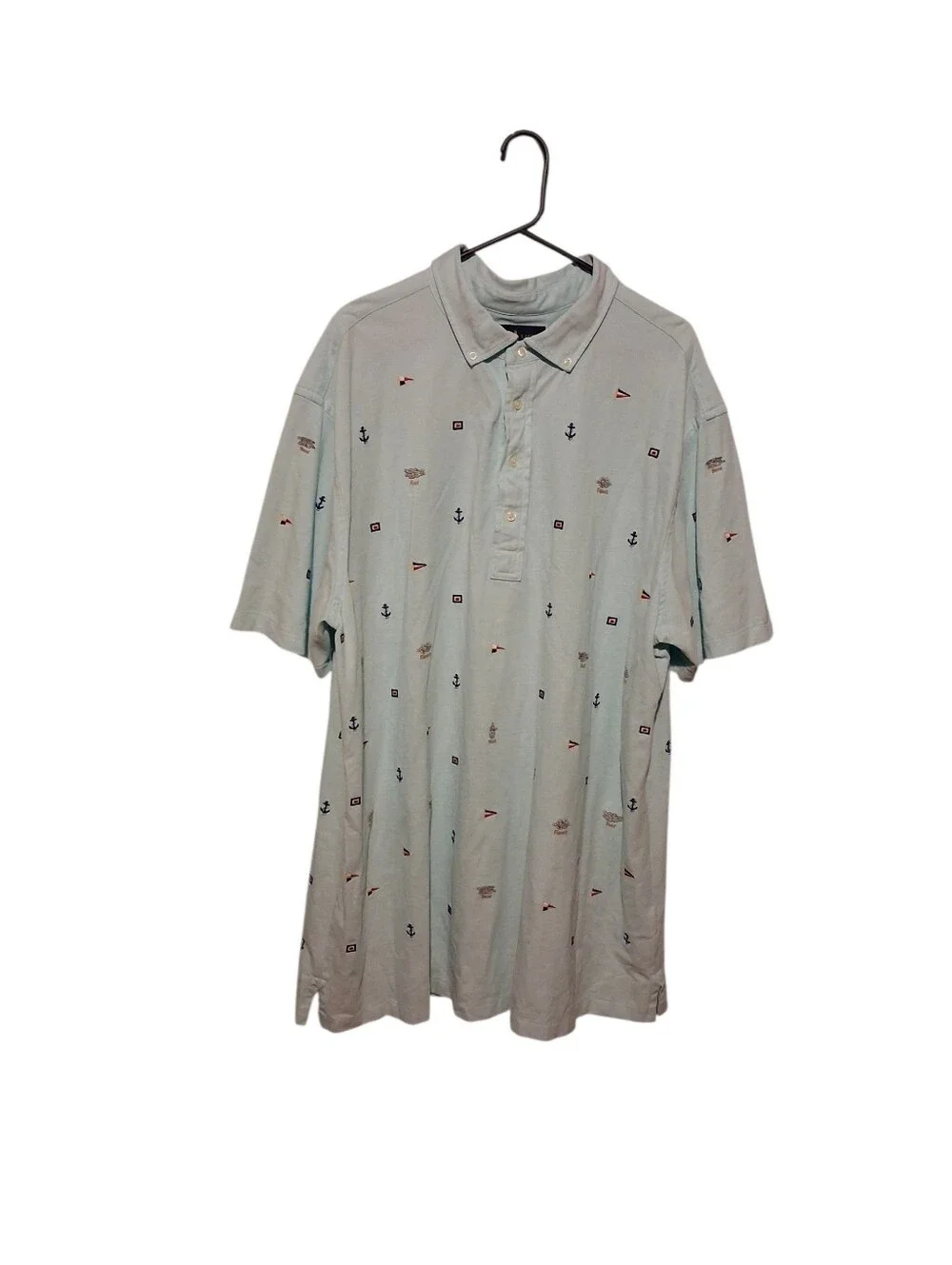 Ralph Lauren Polo Shirt Mens 2XLT Blue Knit Oxford Nautical Embroidered Flags